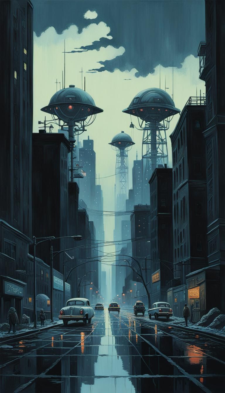 Futuristic Twilight of the Gods: A Detailed Painting