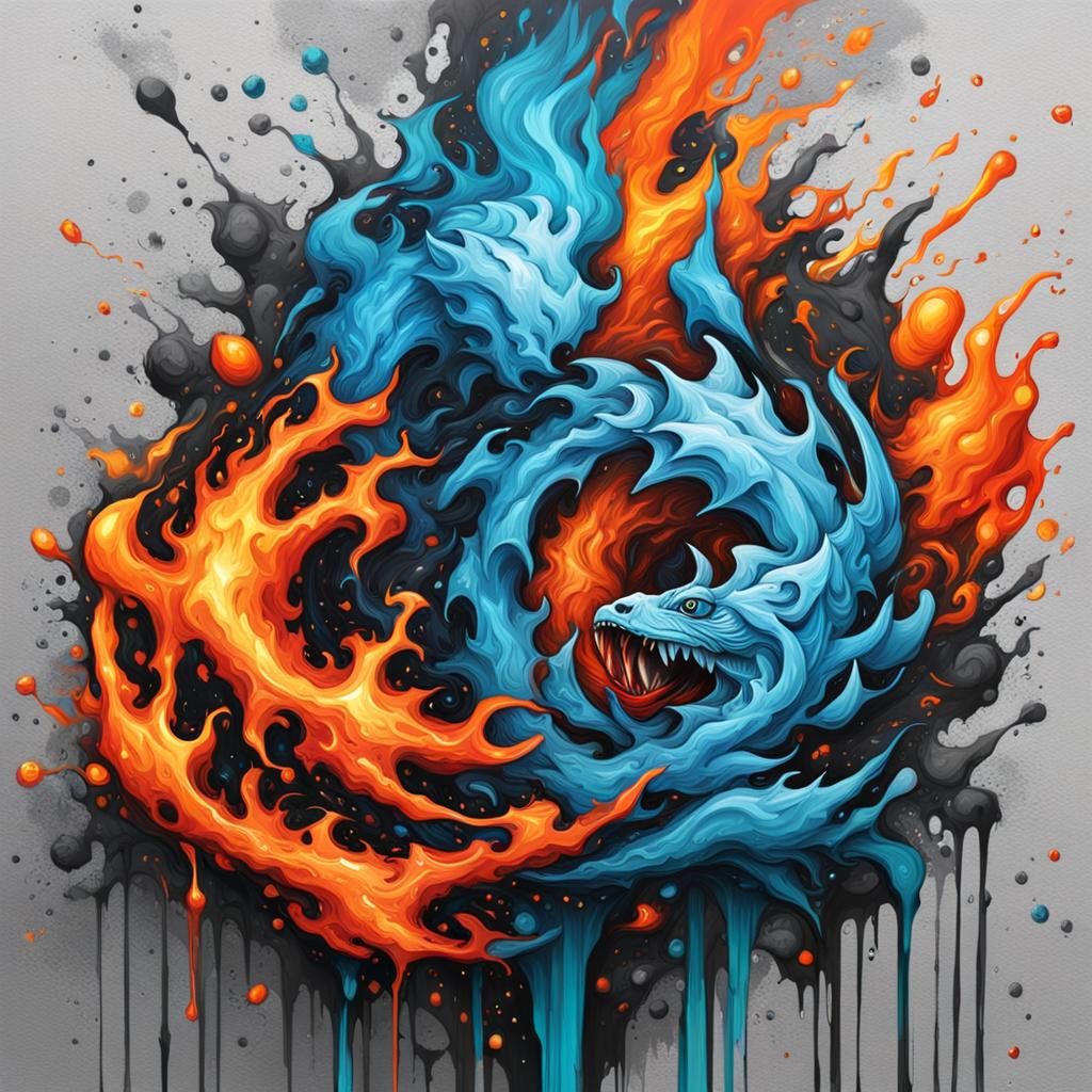 Ice and Fire Graffiti Art in Splash Style