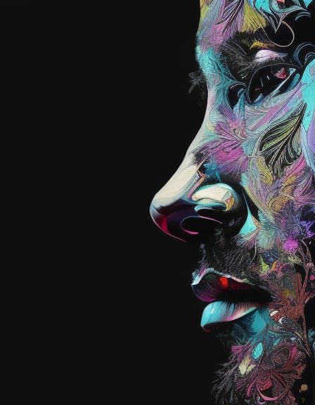 Ethereal Portrait in Black Liquid, Digital Illustration