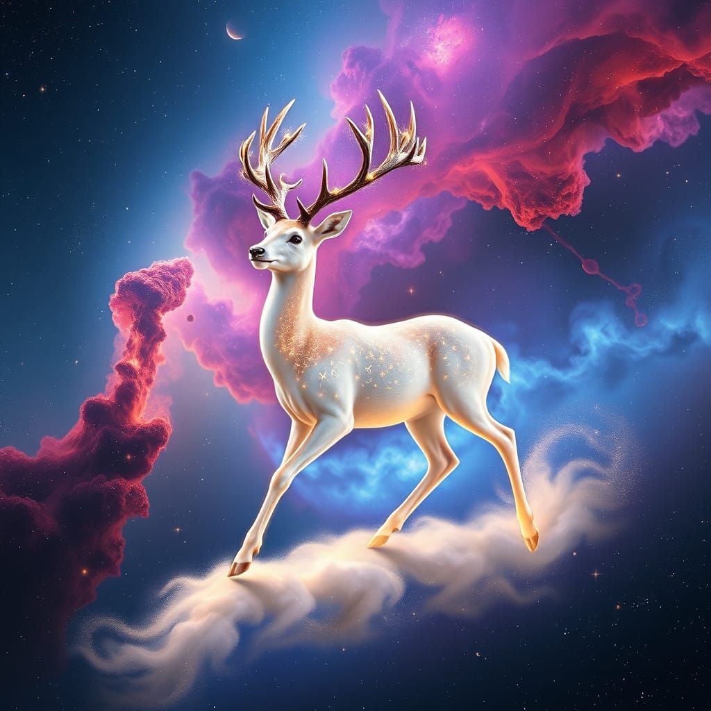 Cosmic Deer Drifting Through a Nebula