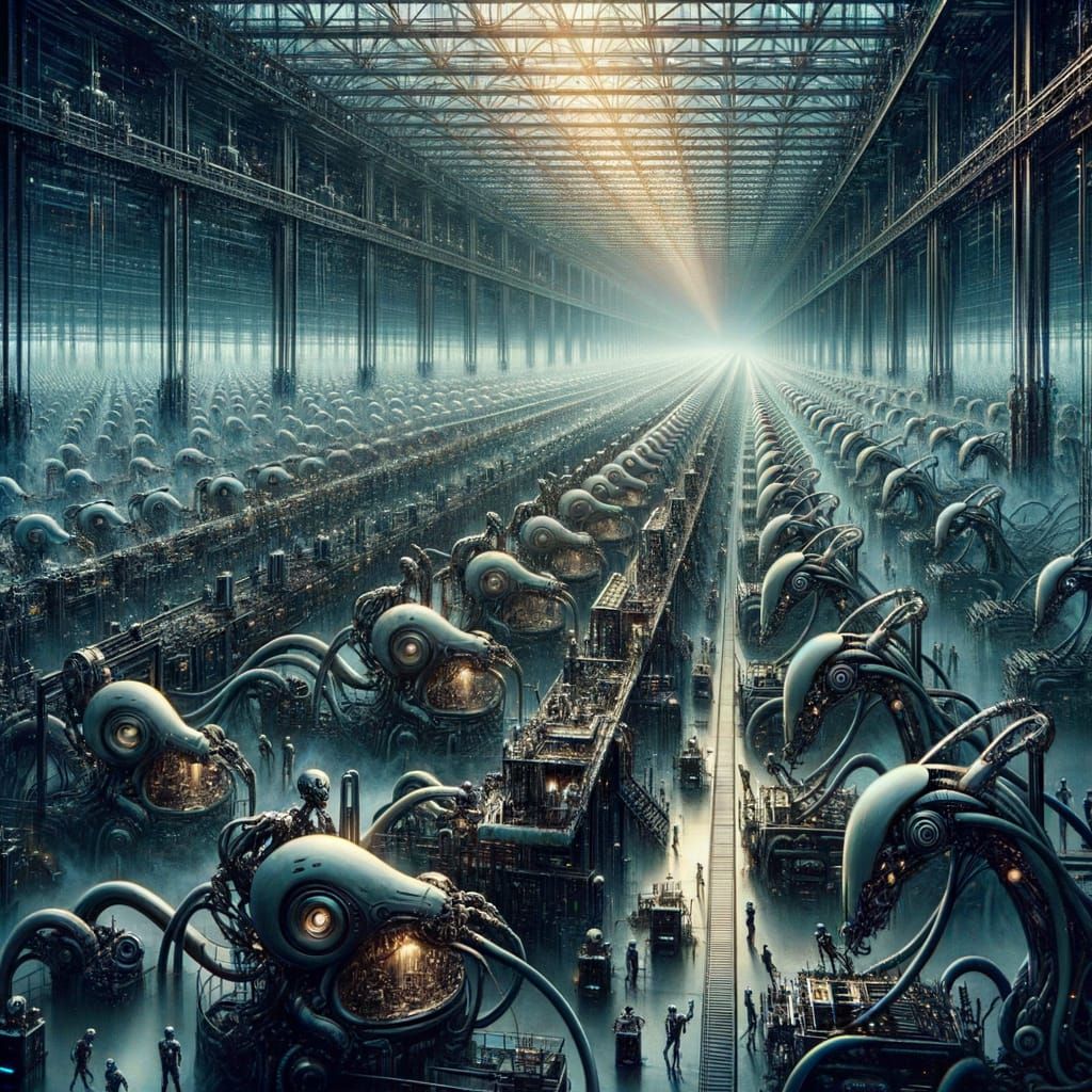Biomechanical Robots in a Gothic Industrial Factory
