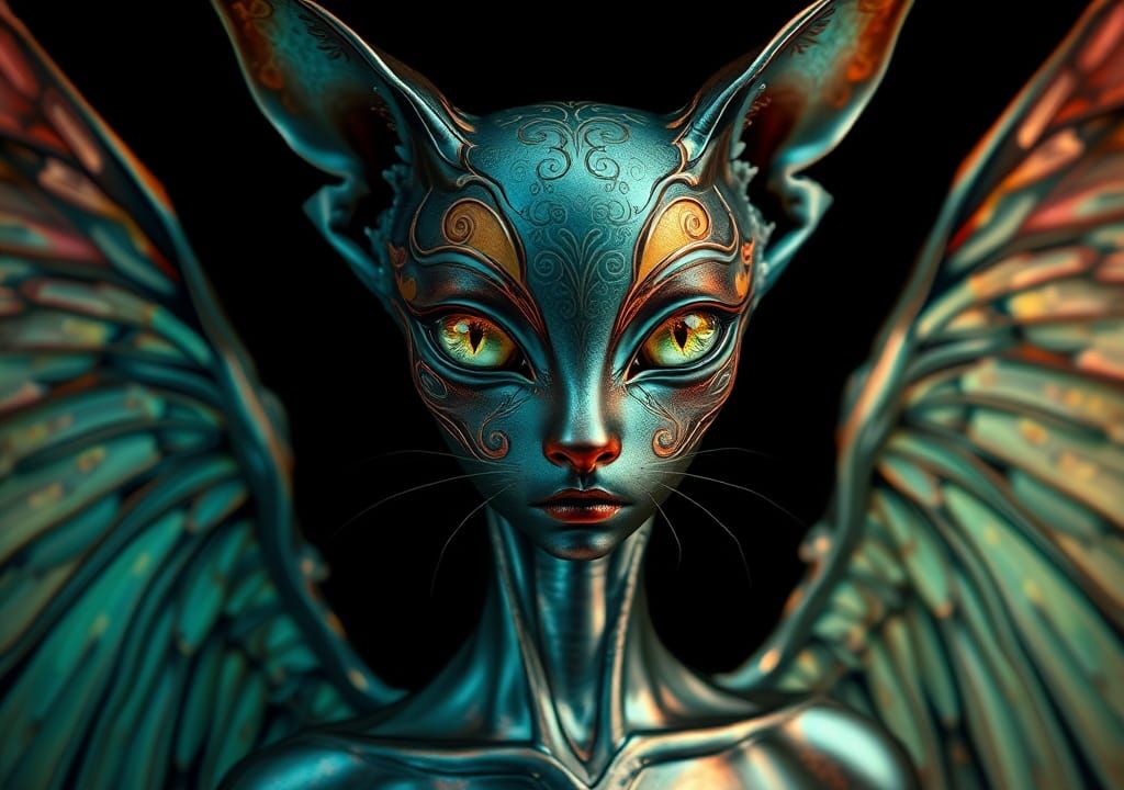 Extraterrestrial Feline Beauty in Art Nouveau Style