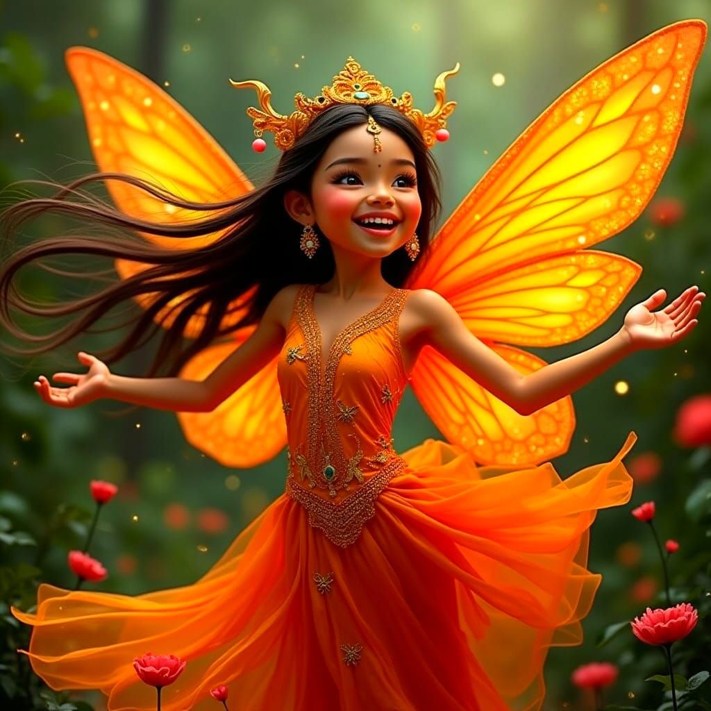 Adorable Cambodian Fairy in Vibrant Palace Garden