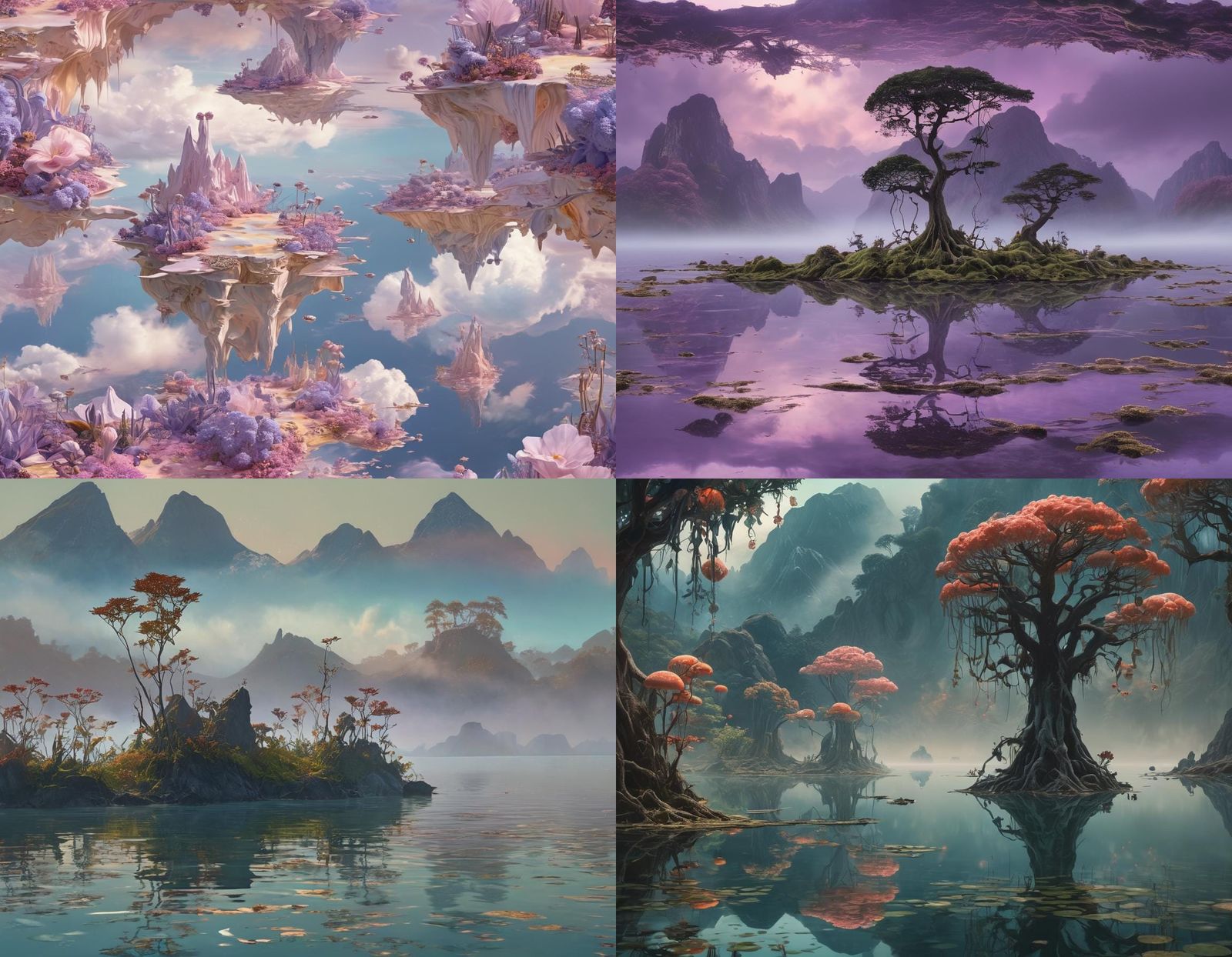 Surreal Landscape with Floating Islands and Mountains