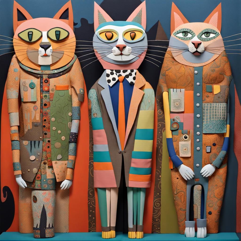Whimsical Cats in Clothes: 3D Folk Art