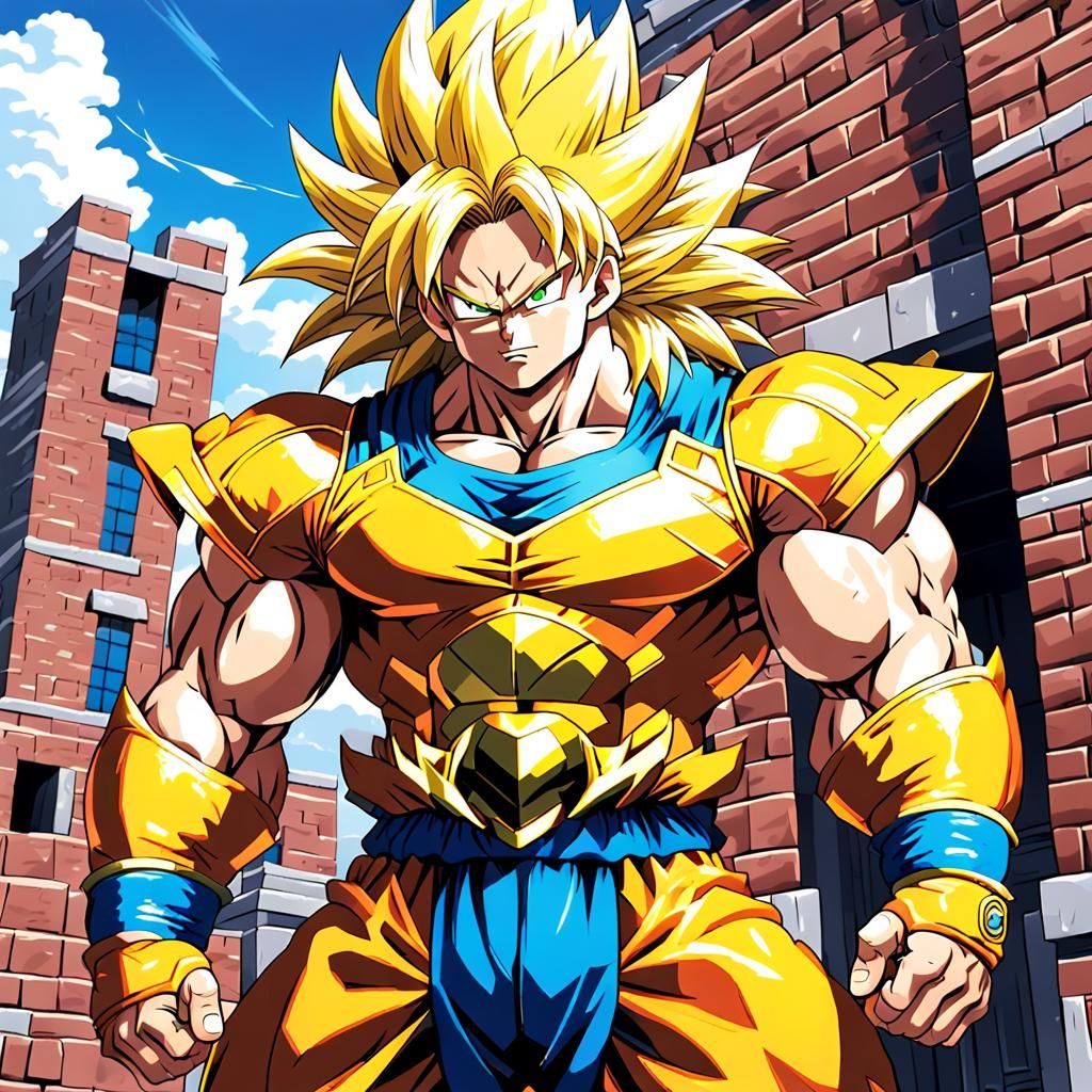 Buff Super Saiyan Warrior in 80s Anime Style