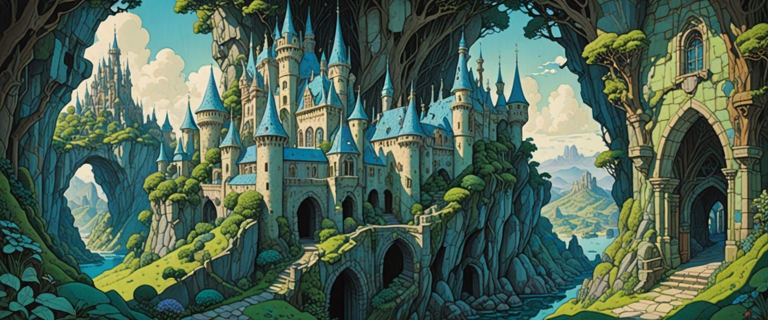 Faerie Castle Interior in Watercolor Style