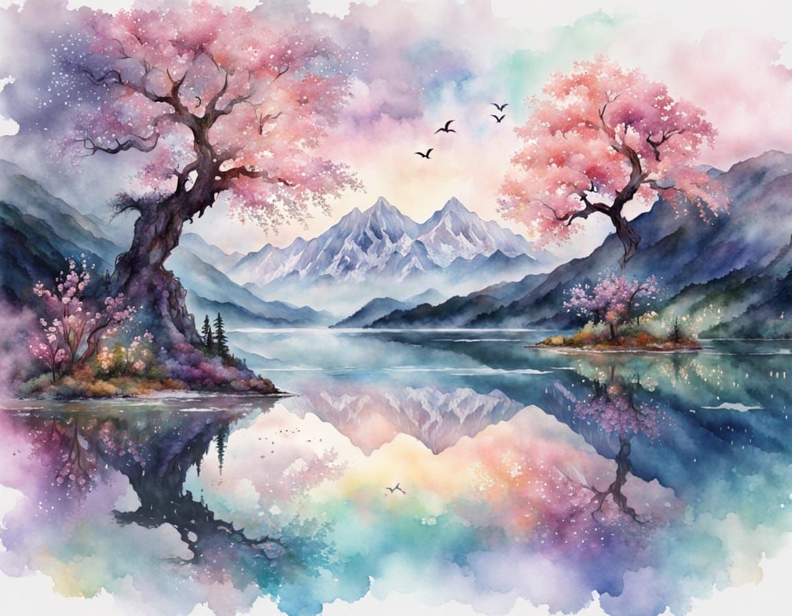 Watercolor Landscape with Double Exposure Effect