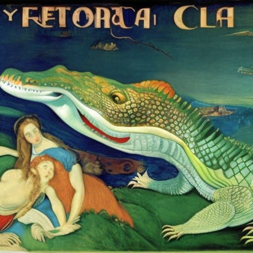 Lost Crocodile Cries in Mannerist-Expressionist Style