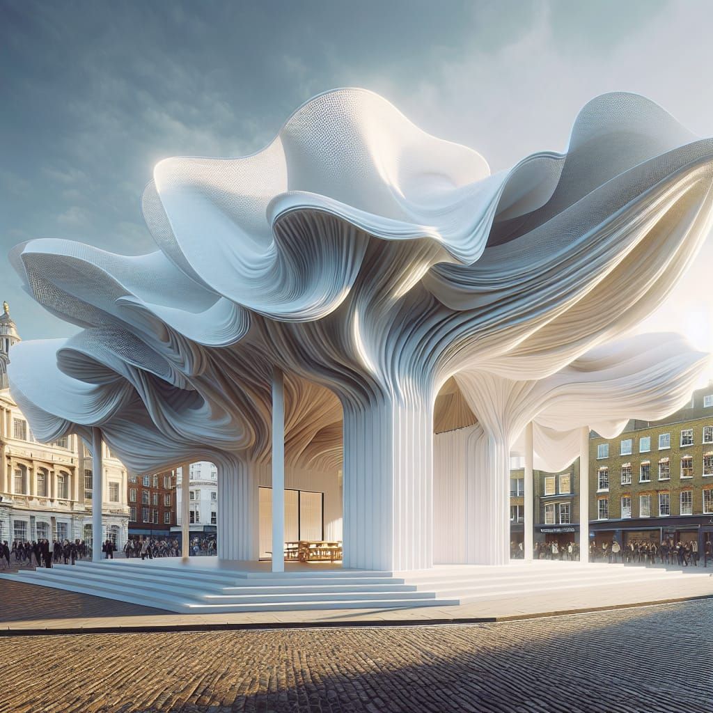 White Pavilion with Fluid Facade in London