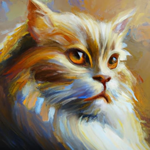 Big Cat with Human Face: Oil Painting