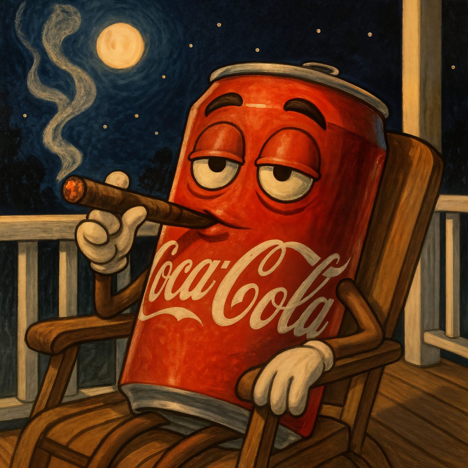 Coca-Cola Can Smoking Cigar at Night