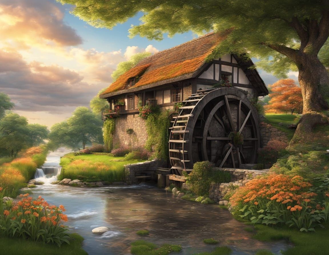 Rustic Water Mill at Sunrise