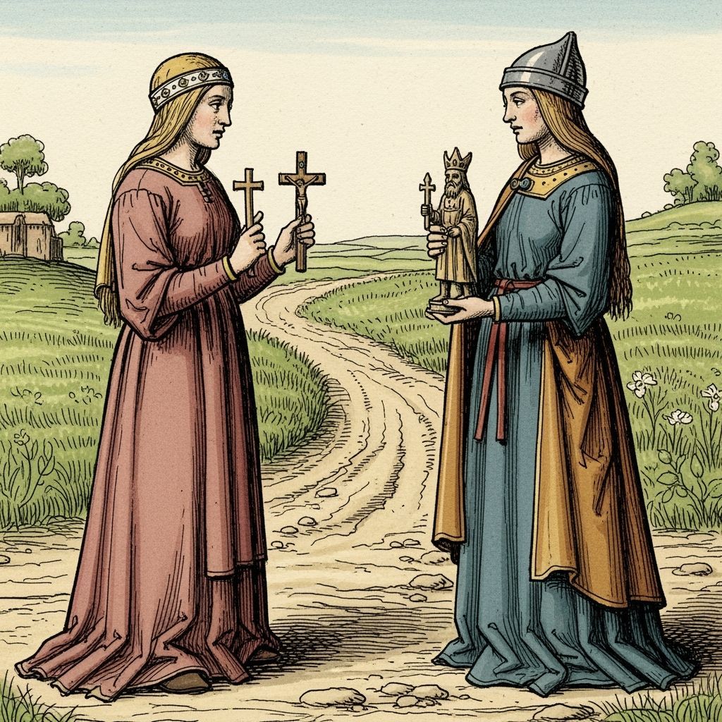 Anglo-Saxon Women Facing Off on Medieval Road