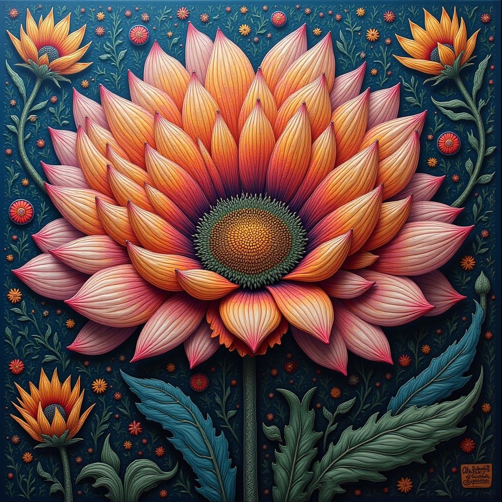 Peacock Feather Flower in Baroque Cyberpunk Style