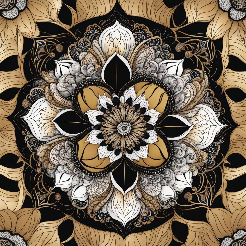 Golden Ratio Floral Mandala in Zentangle Style