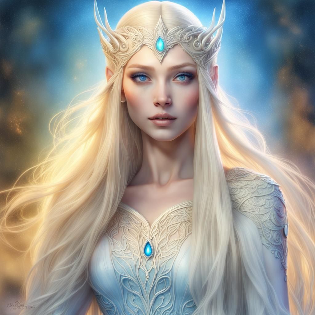 Elven Princess Galadriel Portrait in Fairycore Style