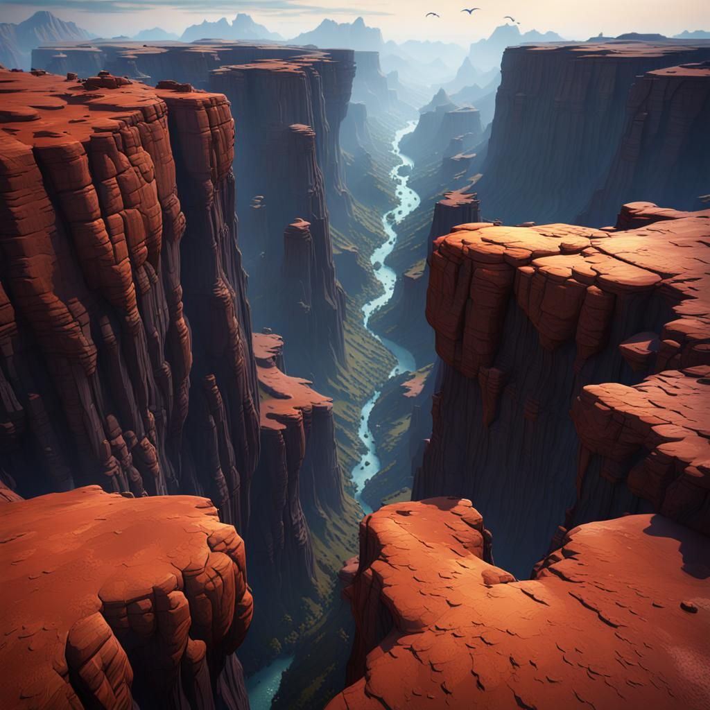 Vast Rocky Canyon with Birds in Flight
