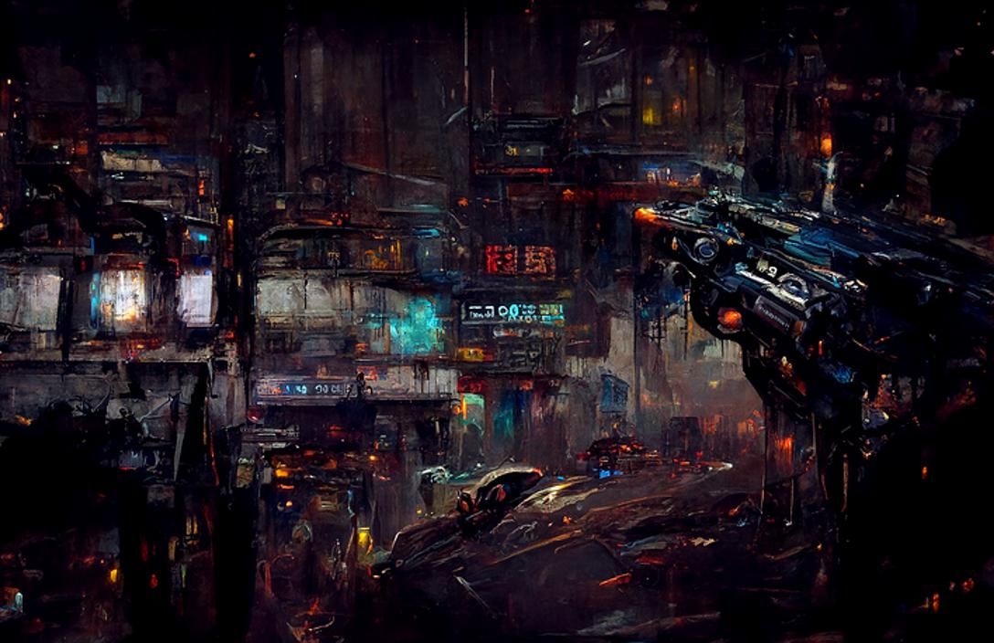 Cyberpunk Black Market in a Sci-Fi City