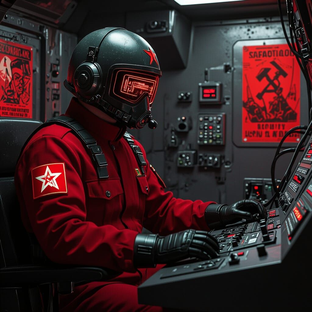 Sci-Fi Communist Radio Operator in Dystopian Setting