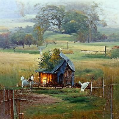 Farm Cottage Oil Painting in Gurney Style
