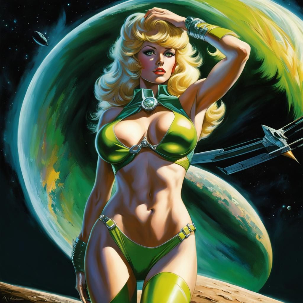 Barbarella Anime Style in Green Bikini