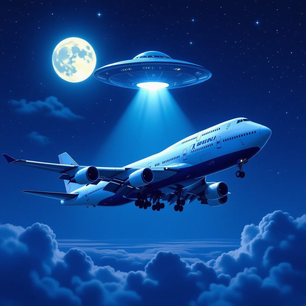 Boeing 747 Encountered by UFO in Starry Night