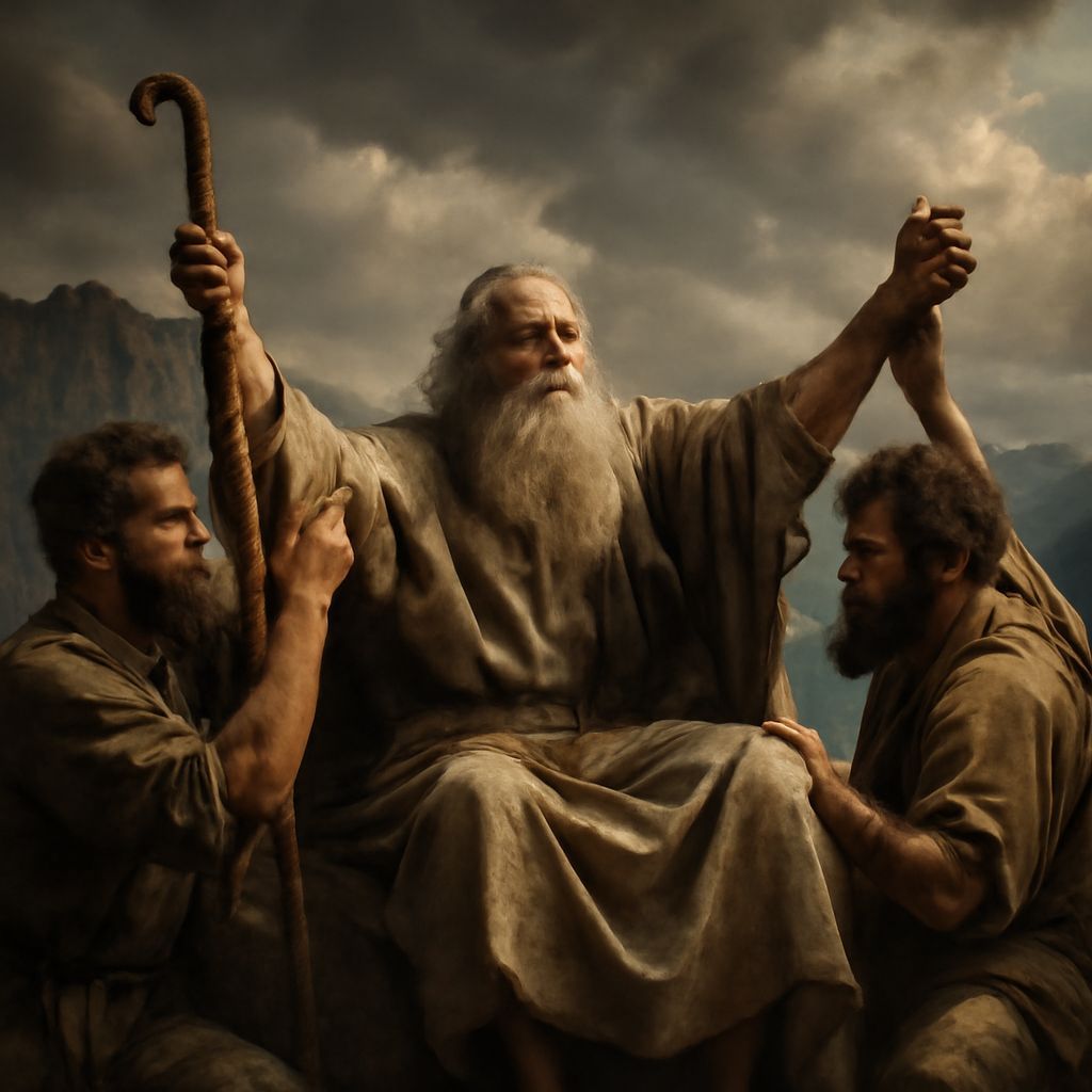 Moses' Arms Held High in Dramatic Mountain Scene