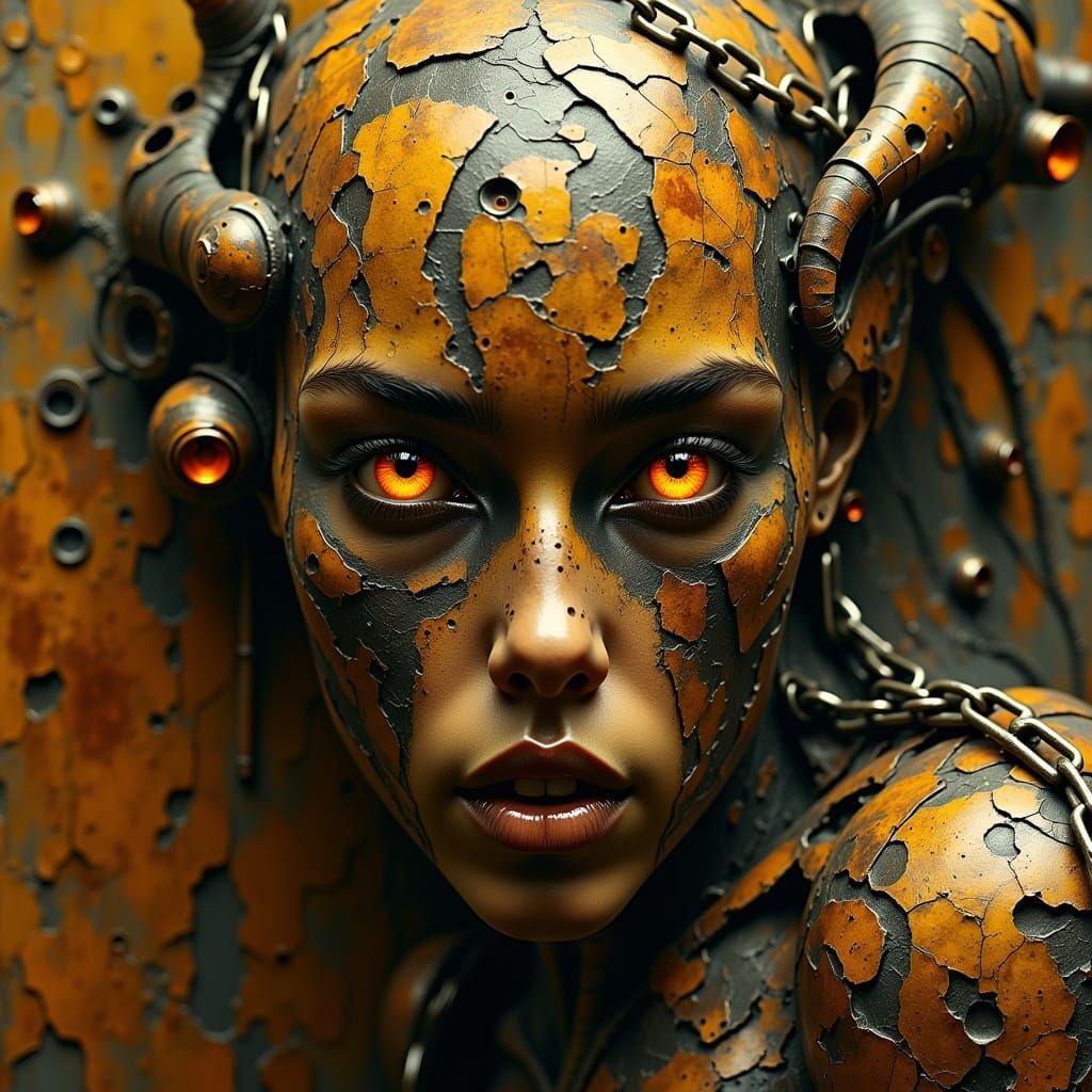 Cyberpunk Utopia with a Haunting Gaze