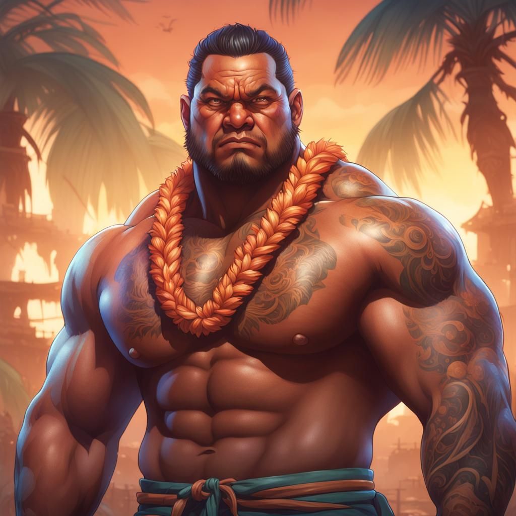 Detailed Portrait of a Samoan Man with Dimples