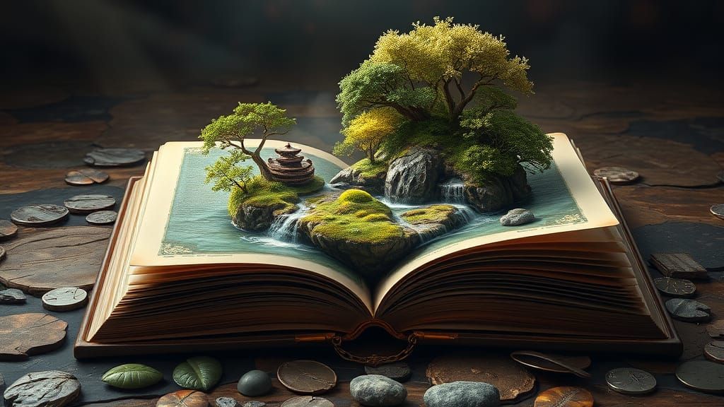 Enchanted Island Book in Oil Painting Style