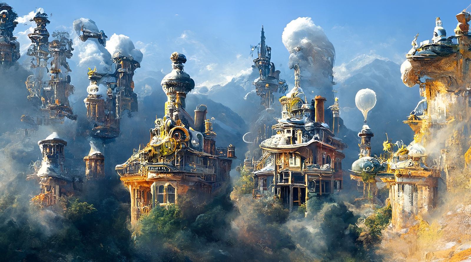Steampunk Mansions Above Clouds: Digital Matte Painting