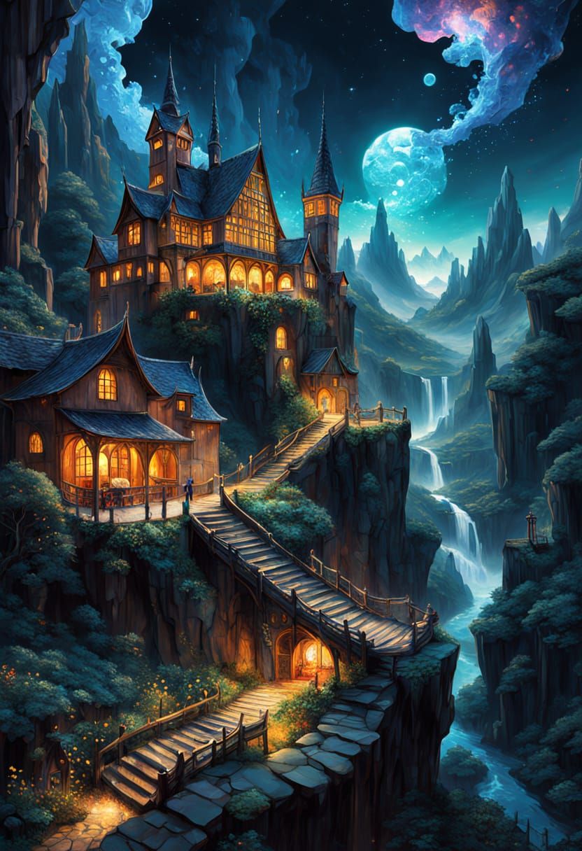 Magical Ethereal Landscape With Crystal Forms