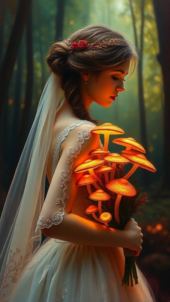 Woodland Fairy Bride with Mushroom Bouquet