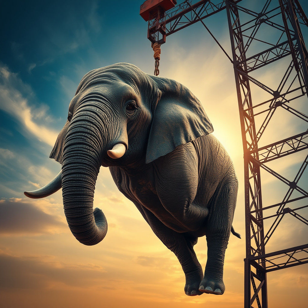 Elephant Lifted by Crane: Cinematic Concept Art