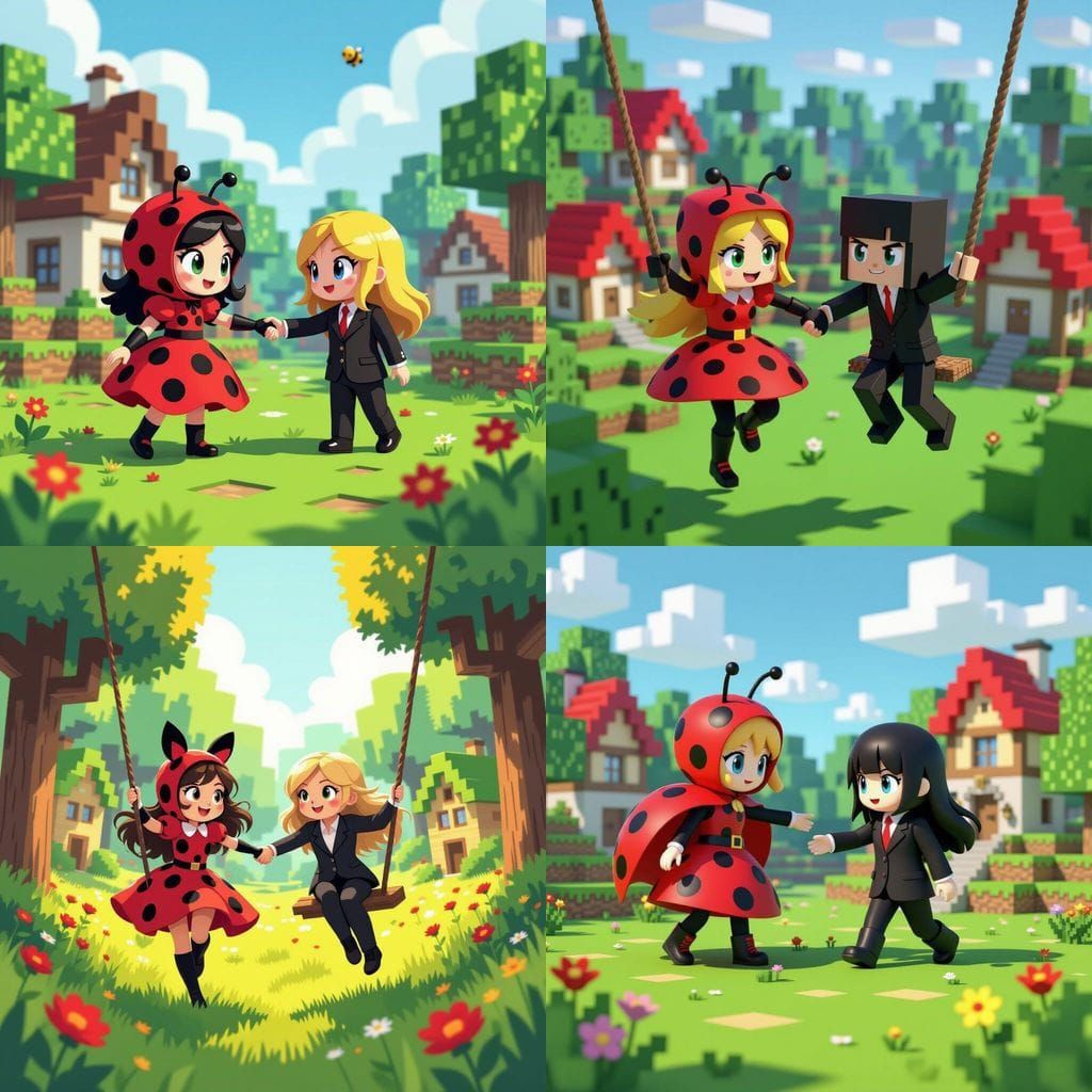 Minecraft World with Ladybug and Cat Noir