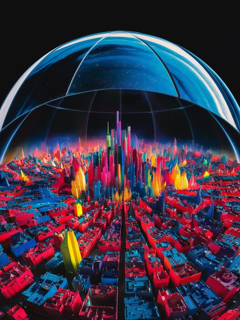 Futuristic City in Galaxy Glass Dome