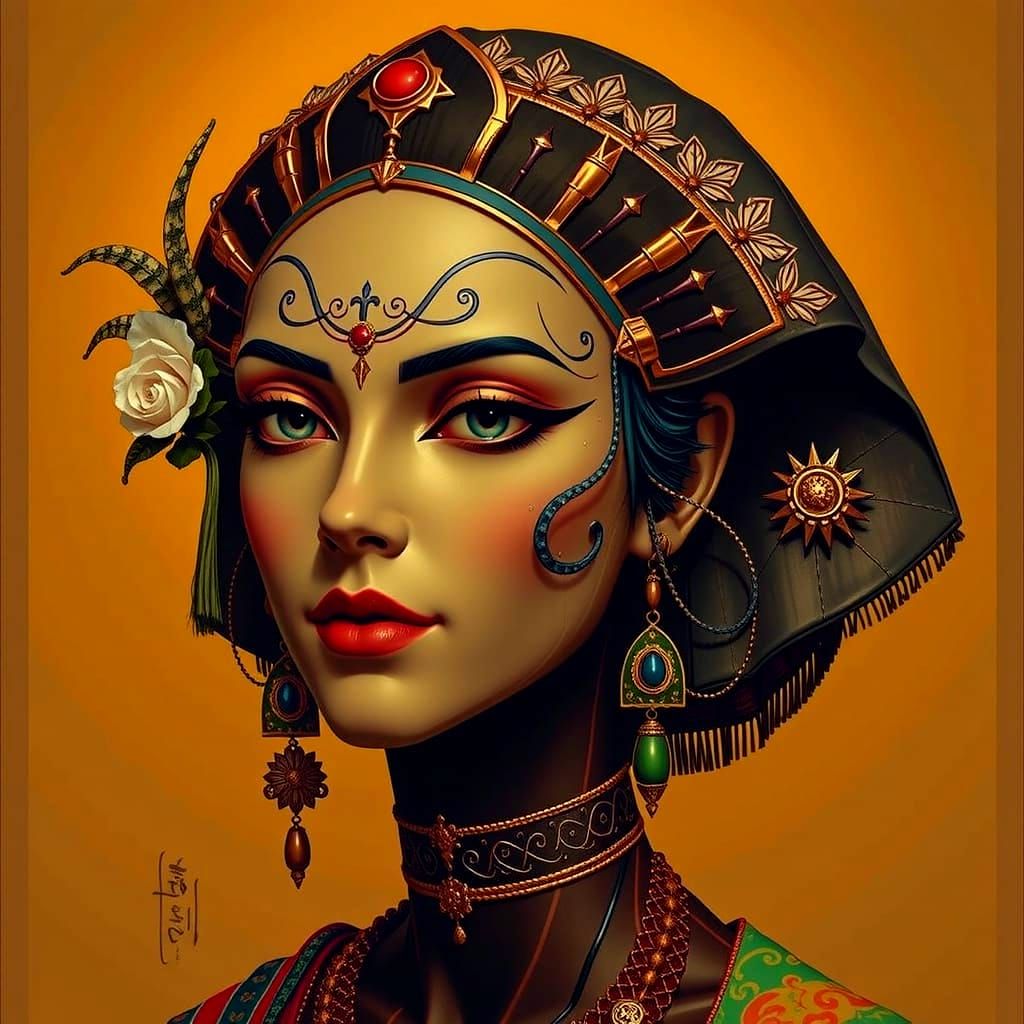 Tutankhamun, Harlequin, Geisha, Krishna Mashup