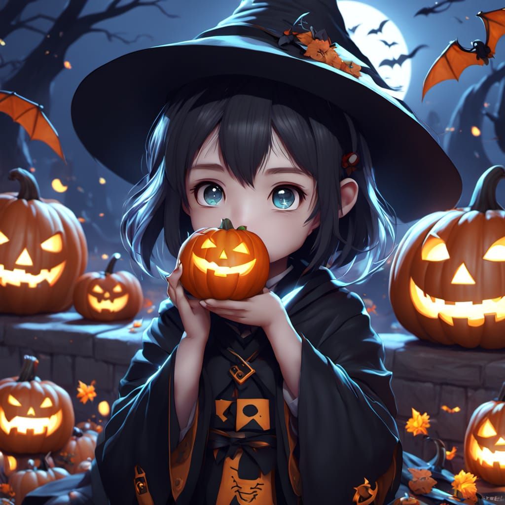 Adorable Halloween Character in 3D Anime Style