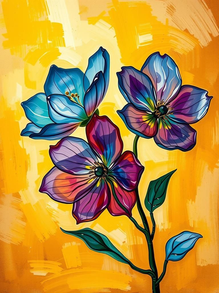 Glass Flowers with Enamel Petals as Impasto Painting