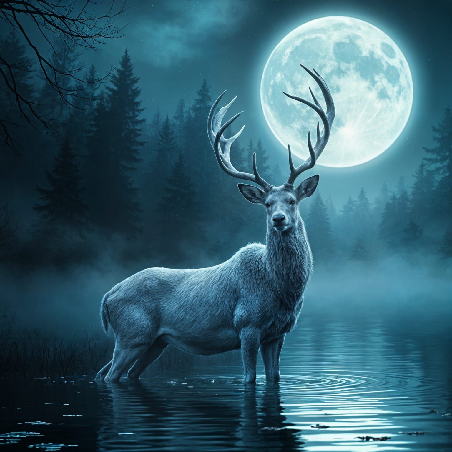 Ethereal Stag with Star-Entwined Antlers