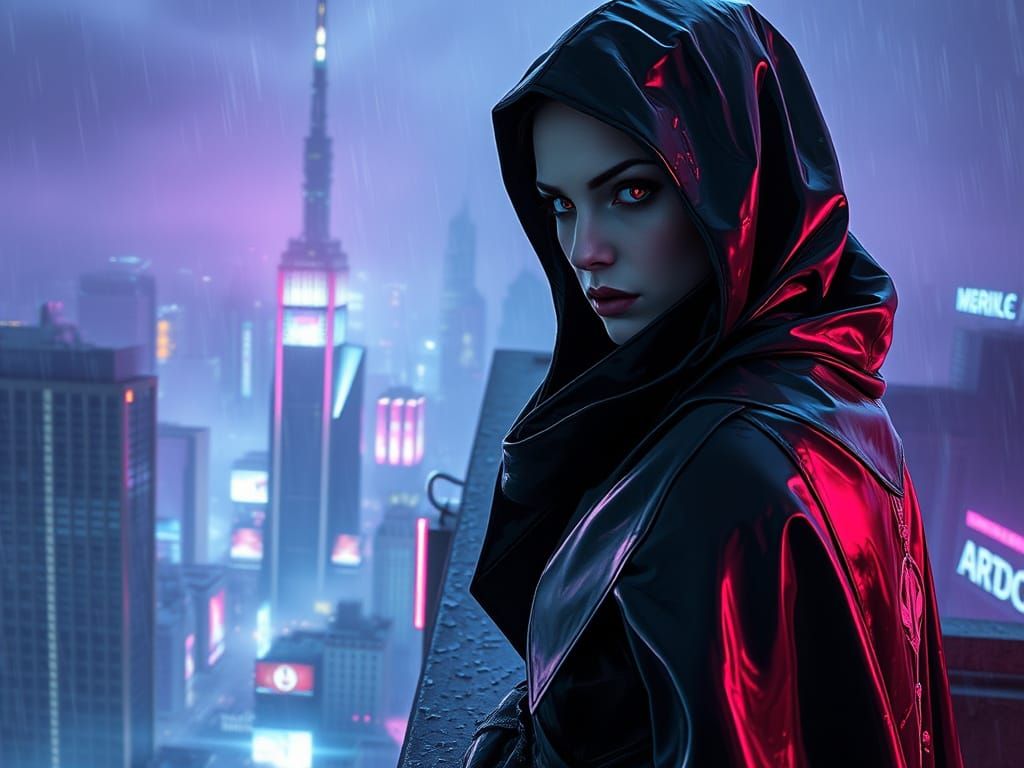 Cyberpunk Vampire Goddess in Latex Cloak