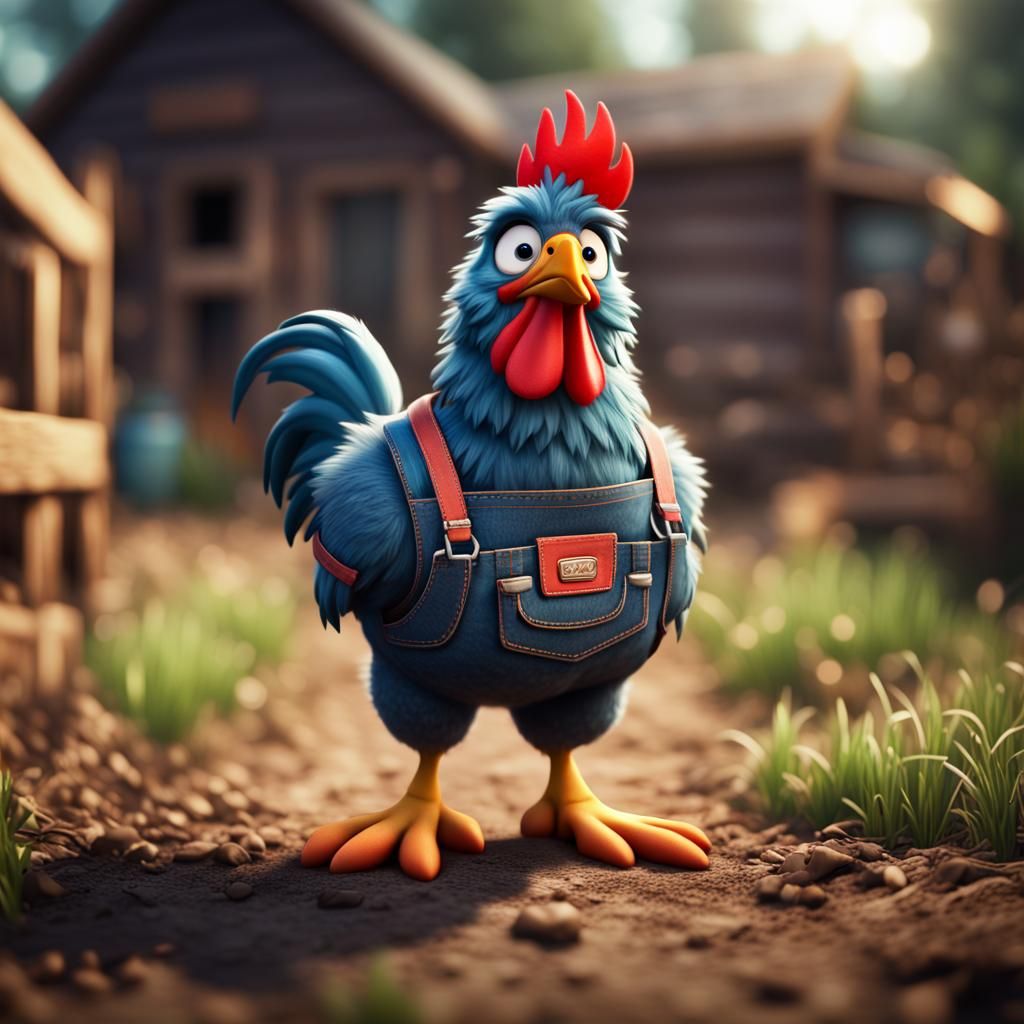 Pixar Rooster Does Farm Chores: 3D Digital Art