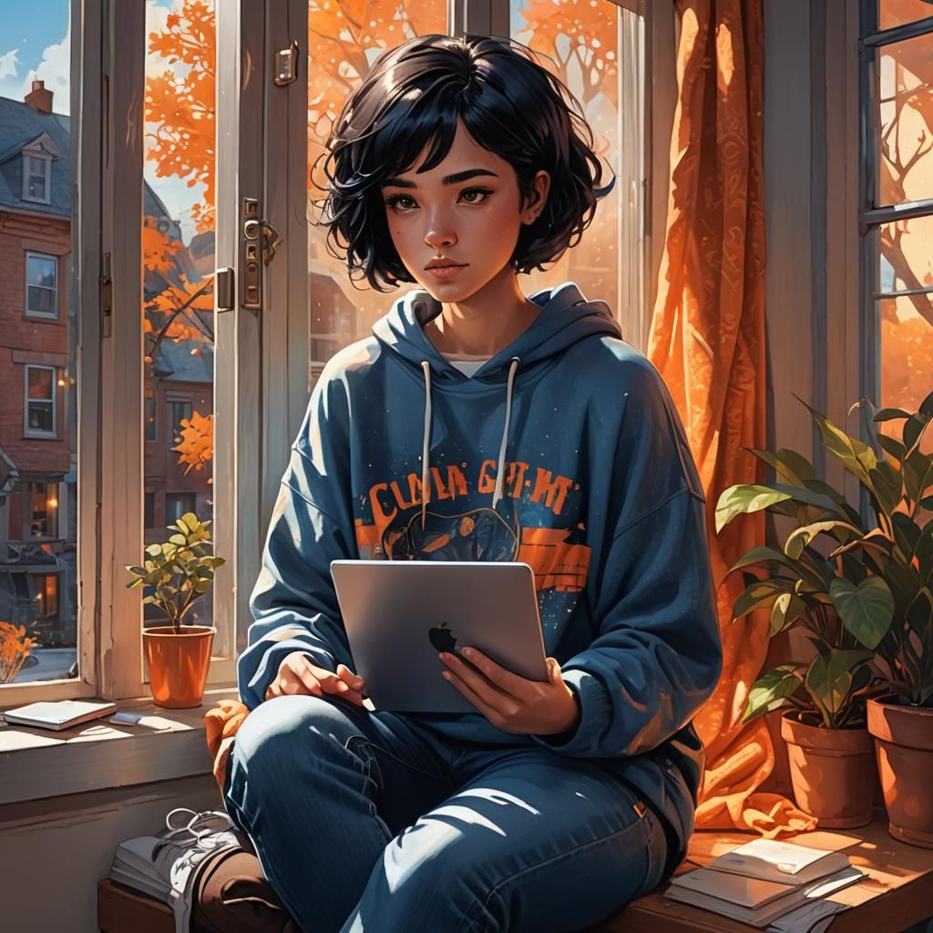 Teenager with Laptop: Fantasy Concept Art