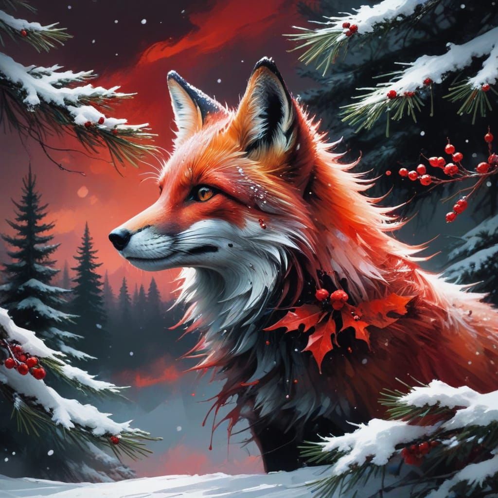 Vibrant Red Fox in Whimsical Winter Wonderland