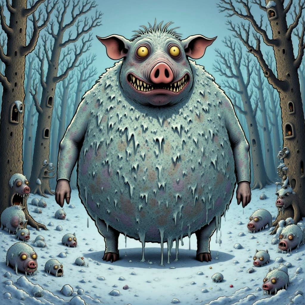 Pig-Headed Man in Ice Costume Winter Fantasy