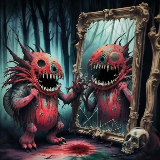 Macabre Monster in Broken Mirror: Glitch Art