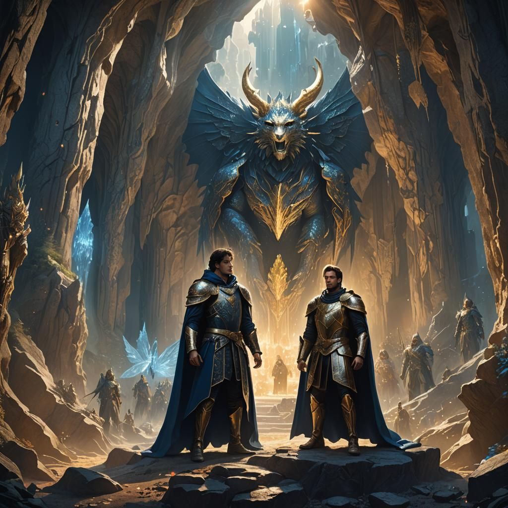 Prince Leading Army in Mystical Cave: Fantasy Concept Art