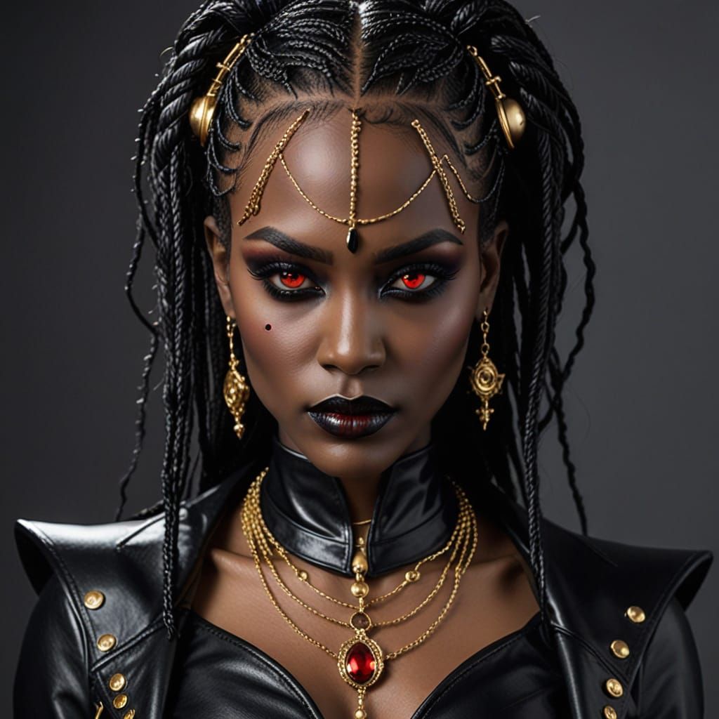 Gothic Vampire Woman in Luxurious Leather