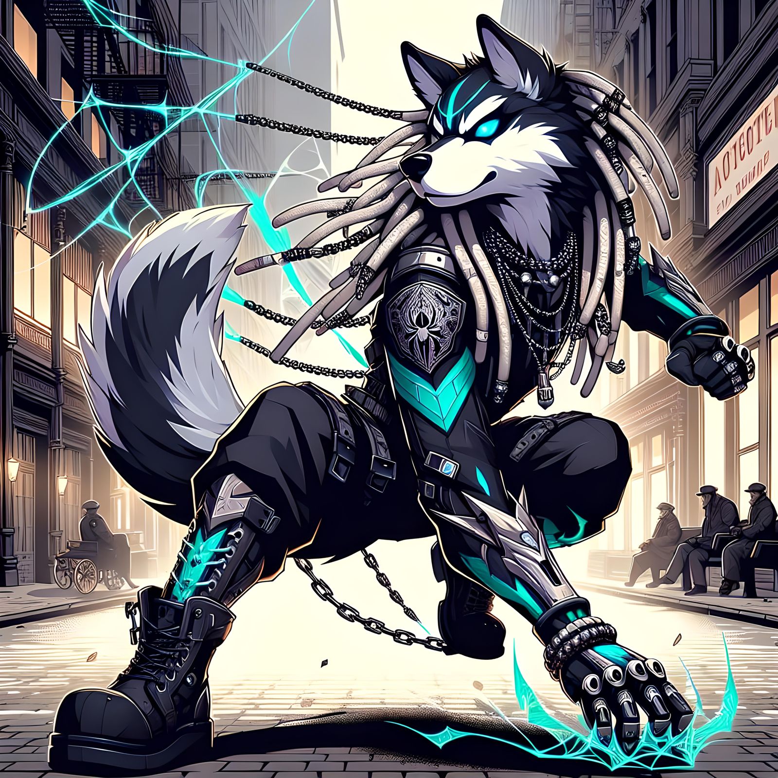 Lycanthrope Siberian Husky Superhero in Manga Style